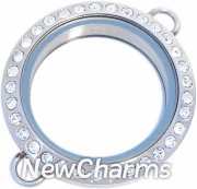 IS21  Twist Stainless Steel Inline Silver Medium Round CZ Loose Floating Locket 