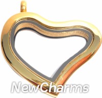 SG40  Stainless Steel Gold Curvy Heart Floating Locket