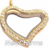 SG41  Stainless Steel Gold CZ Curvy Heart Floating Locket