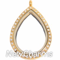 SG81 Stainless Steel Gold Teardrop CZ Floating Locket