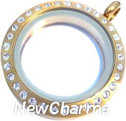 SH21 Stainless Steel Brushed Gold CZ Medium Round Locket