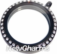 TK11 TWIST Stainless Steel  Black CZ Big Round Locket