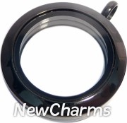 SK20  Stainless Steel Black Medium Round Floating Locket