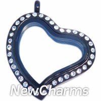 SK93 Stainless Steel Black CZ Curvy Heart Locket