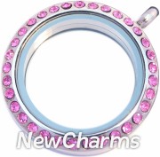 SP21 Stainless Steel Pink CZ Medium Round Floating Locket