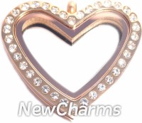 SR31  Stainless Steel Rose Gold CZ Heart Floating Locket