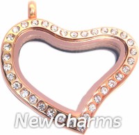 SR41  Stainless Steel Rose Gold CZ Curvy Heart Floating Locket