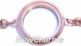 SR60  Stainless Steel Bracelet Rose Gold Big Round Floating Locket