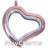 SS92  Stainless Steel Silver Big Curvy Heart Floating Locket