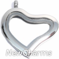 SS40  Stainless Steel Silver Curvy Heart Floating Locket