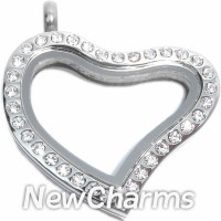 SS41  Stainless Steel Silver CZ Curvy Heart Floating Locket