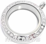 SS51  Stainless Steel Silver CZ Small Round Floating Locket