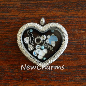 SS30  Stainless Steel Silver Heart Floating Locket