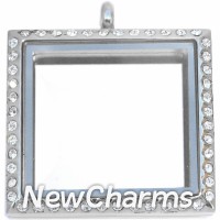 SS75 Stainless Steel Silver Square CZ Floating Locket