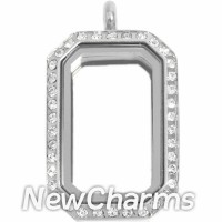 VS79 Silver Emerald Cut Big CZ Floating Locket