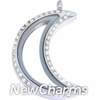 SS83 Stainless Steel Silver Moon CZ Floating Locket