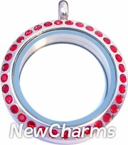 SD21 Stainless Steel Red CZ Medium Round Floating Locket