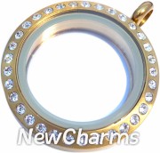 TH21 TWIST Stainless Steel  Brushed Gold CZ Med Round Locket
