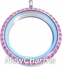 SP11 Stainless Steel Pink CZ Big Round Floating Locket