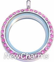 SP21 Stainless Steel Pink CZ Medium Round Floating Locket