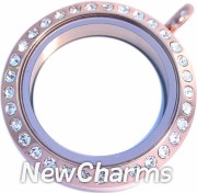 TS21  Twist Stainless Steel Silver Medium Round CZ Loose Floating Locket