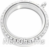 TS11  Twist Stainless Steel Silver Big Round CZ Loose Floating Locket