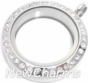 TS21 TWIST Stainless Steel Silver CZ Med Round Locket