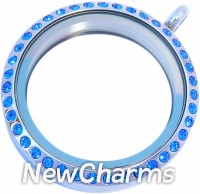 Stainless Steel Silver Blue CZ Big Round Locket