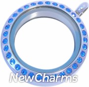 Stainless Steel Silver Blue CZ Medium Round Locket