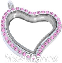 VS99pinkcz Alloy Silver Pink CZ XL Curvy Heart Locket