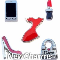 CSL118 Lady In Red Pretty Charm Set for Floating Lockets