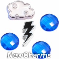 CSL136 Stormy Weather Clouds and Rain Charm Set for Floating Lockets