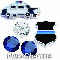 CSL142 Blue Lives Matter Police Charm Set for Floating Lockets