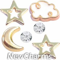 CSL151 Goldtone Nights Celestial Charm Set for Floating Lockets