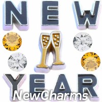 CSL157 Happy New Year Celebration Charm Set for Floating Lockets