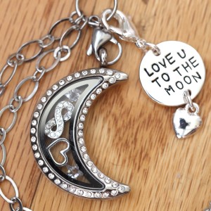 Love U To The Moon Locket Set with Dangle