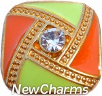 GS326 Orange and Green Design Gold Trim Snap Charm