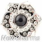 GS945 Black Pearly Lotus Flower Snap Charm