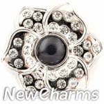 GS945 Black Pearly Lotus Flower Snap Charm
