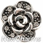 GS954 Silver Rose With CZs Snap Charm