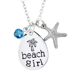 N85 Beach Girl Teardrop Stamped Necklace