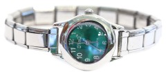 WW101green Green Round Italian Charm Watch Silver Color Band