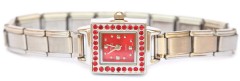 WW401red Red Square Bling Italian Charm Watch