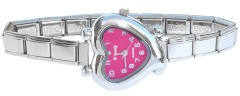 WW420hotpink Hot Pink Curvy Heart Italian Charm Watch
