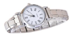 WW612 White Round Watch Roman Numerals Italian Charm Bracelet
