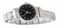 WW701 Black with Numbers Round Watch Italian Charm Bracelet